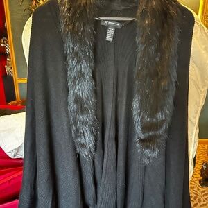 Shawl sweater with lush faux furlong collar… it’s a plus size OSFA.